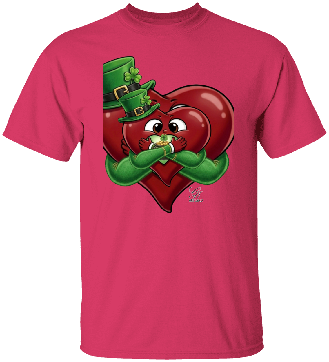 Leprechaun Lovey Heart holding Pot of Gold Lucky Edition Unisex Heavy Cotton Tee by GT Artland
