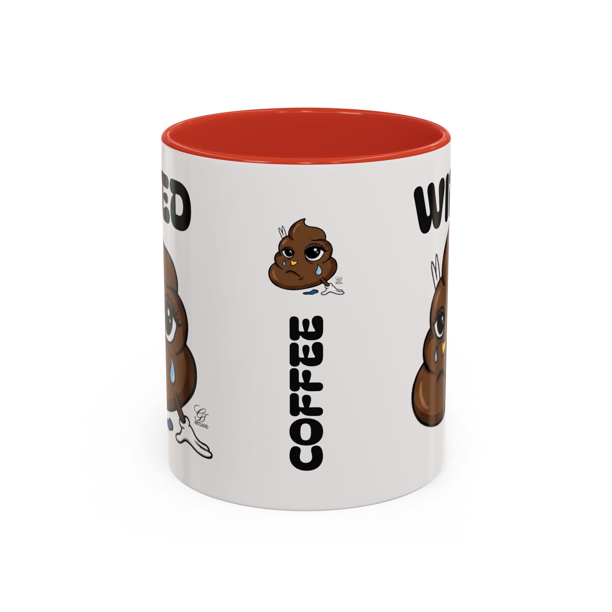 Wired Coffee Mug — Funny Poop Emoji Design Accent Mug (11/15 oz) by GT Artland