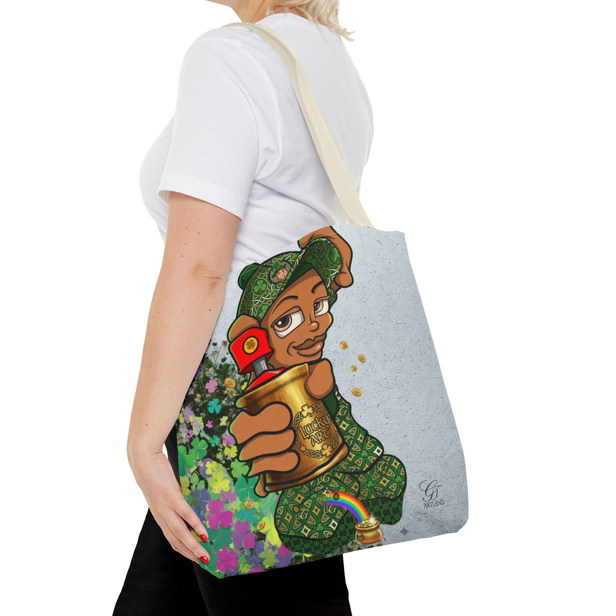 "Lucky Art" Spray Can Ebony Couple (Boy/Girl) St Patrick Theme Designer Tote Bag by GT Artland