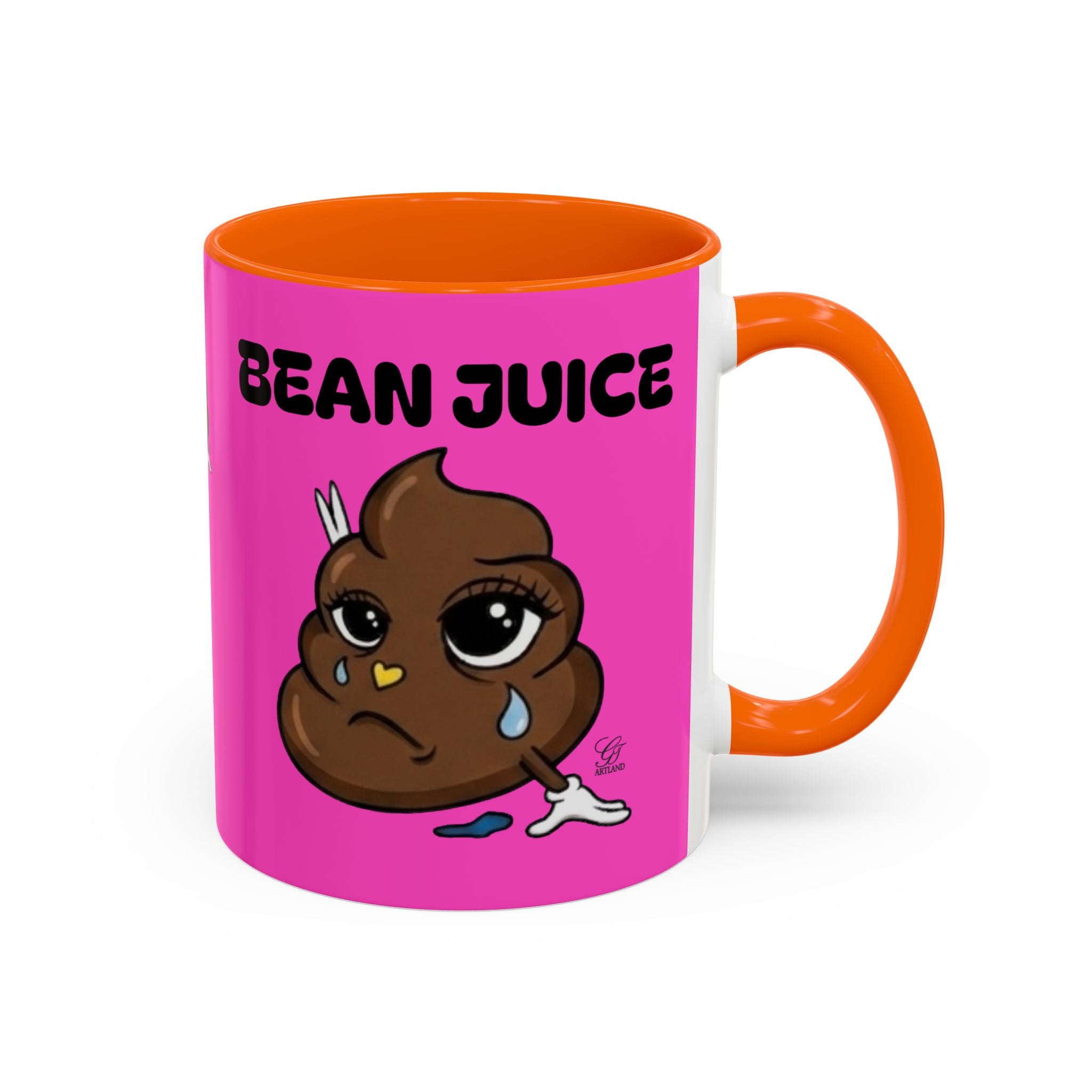 Bean Juice Coffee Mug — Funny Pink Accent Mug with Cute Poop Emoji Design (11/15oz) by GT Artland