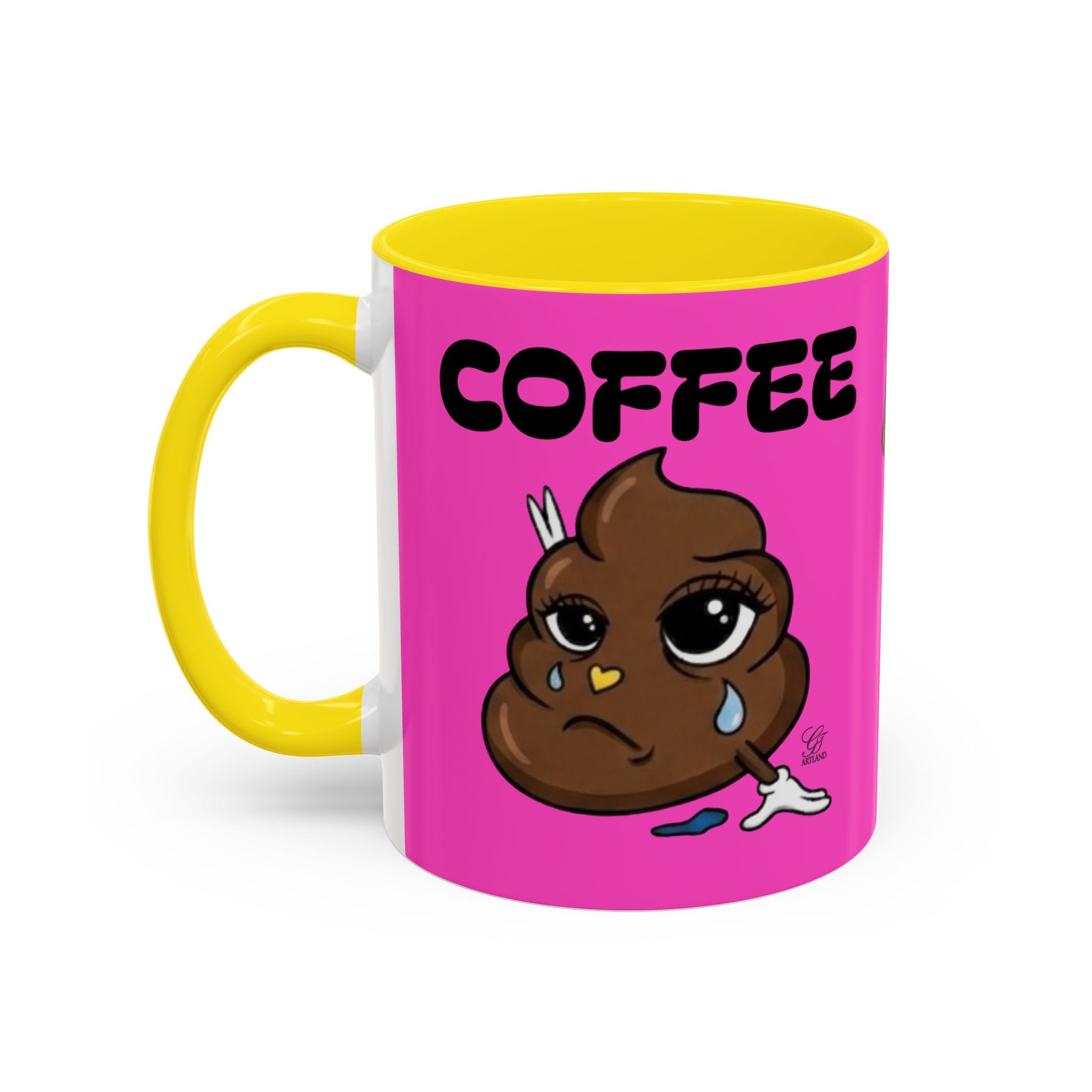Coffee Mug — Pink 'Coffee' Sad Poop Emoji Accent Ceramic Mug (11/15oz) by GT Artland