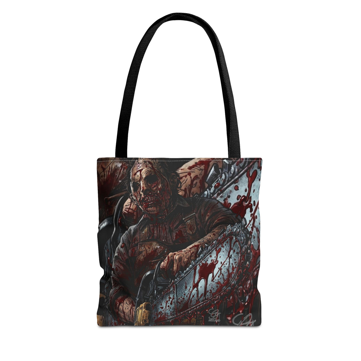 Bloody Zombie Chainsaw Tote Bag | Horror Thriller by GT Artland