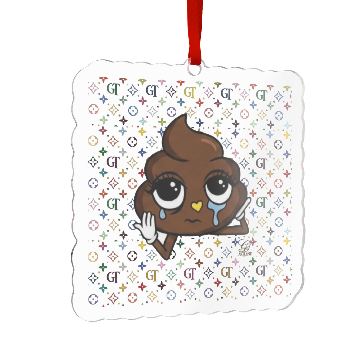 Crying Poop Emoji Acrylic Ornament by GT Artland