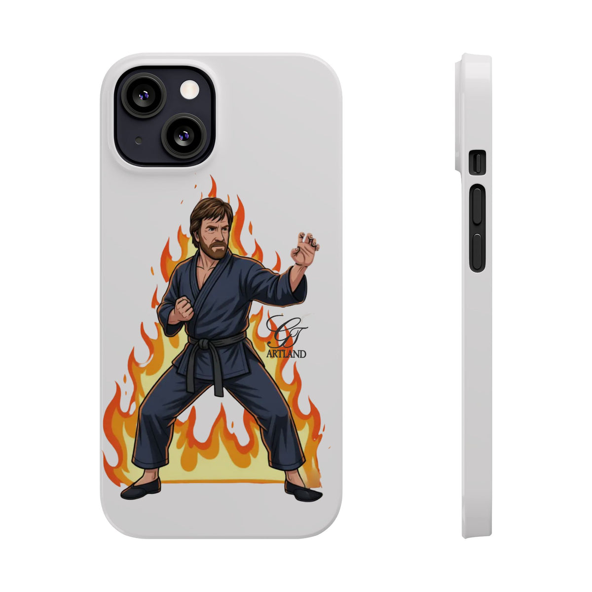 Karate Master Chuck Norris Illustration Slim Phone Case | Martial Arts Flames by GT Artland