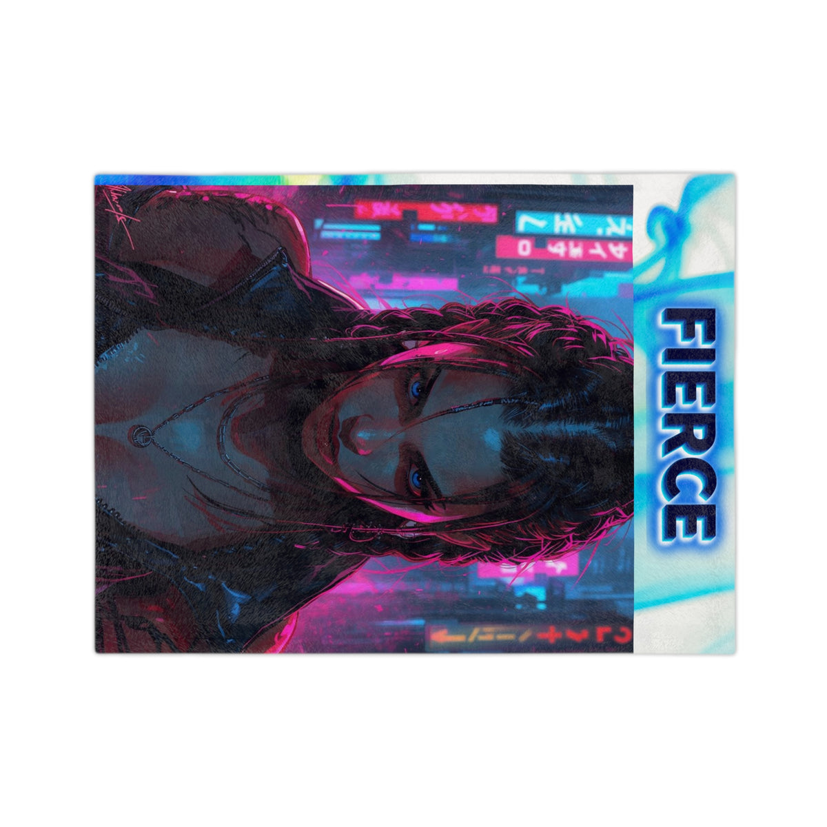 Neon Cyberpunk "Fierce" Female Velveteen Blanket | Fierce Retro Futuristic Art