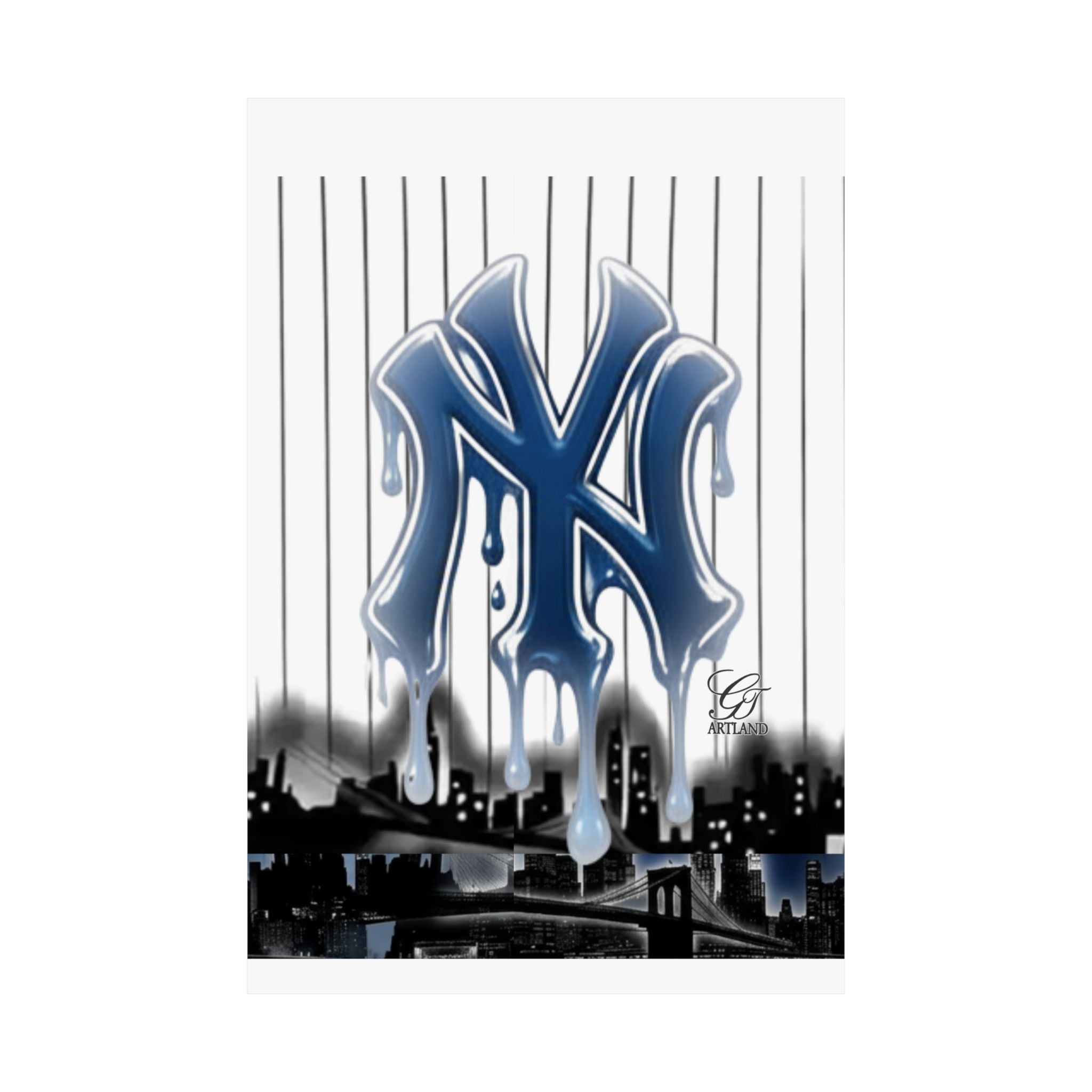 Dripping NY Logo Matte Vertical Poster | Baseball Pinstripe Art by GT Artland