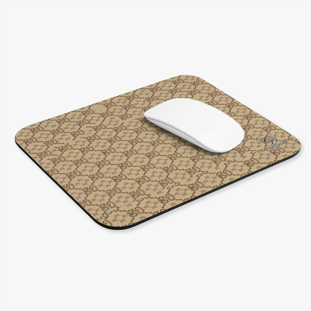 Beige Monogram Pattern Mouse Pad | Neutral Designer-Inspired Desk Mat by GT Artland