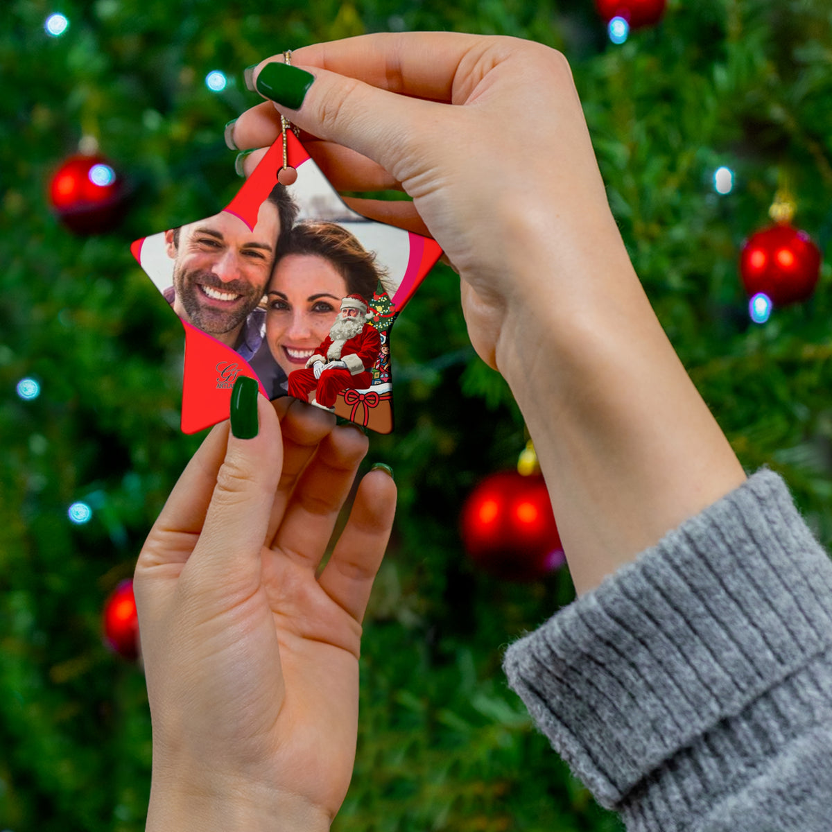 Personalized Photo Christmas Ornament — Ceramic Heart Round Holiday Keepsake by GT Artland