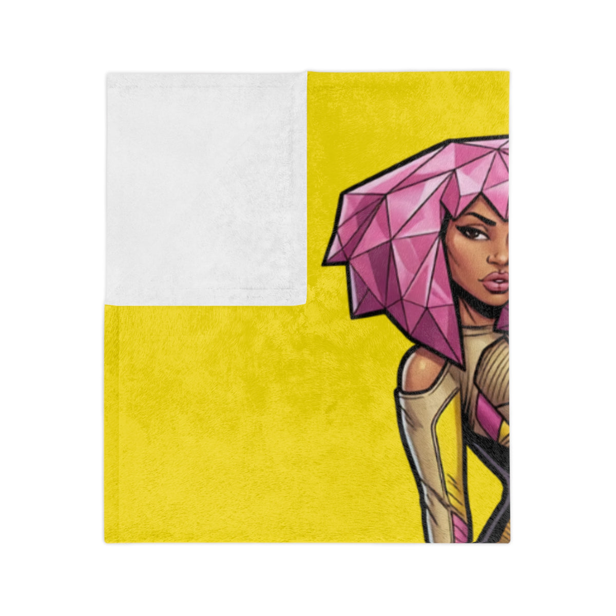 Pink Hair Vixen Fashion Queen Velveteen  Yellow Blanket | Trail Running Design by GT Artland