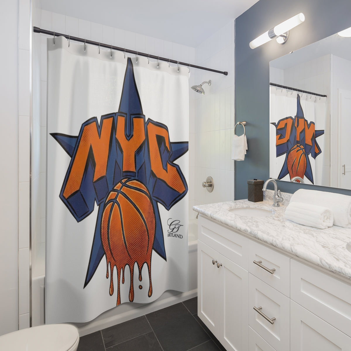 NYC Dripping Basketball Shower Curtain | Urban Streetball Decor by GT Artland