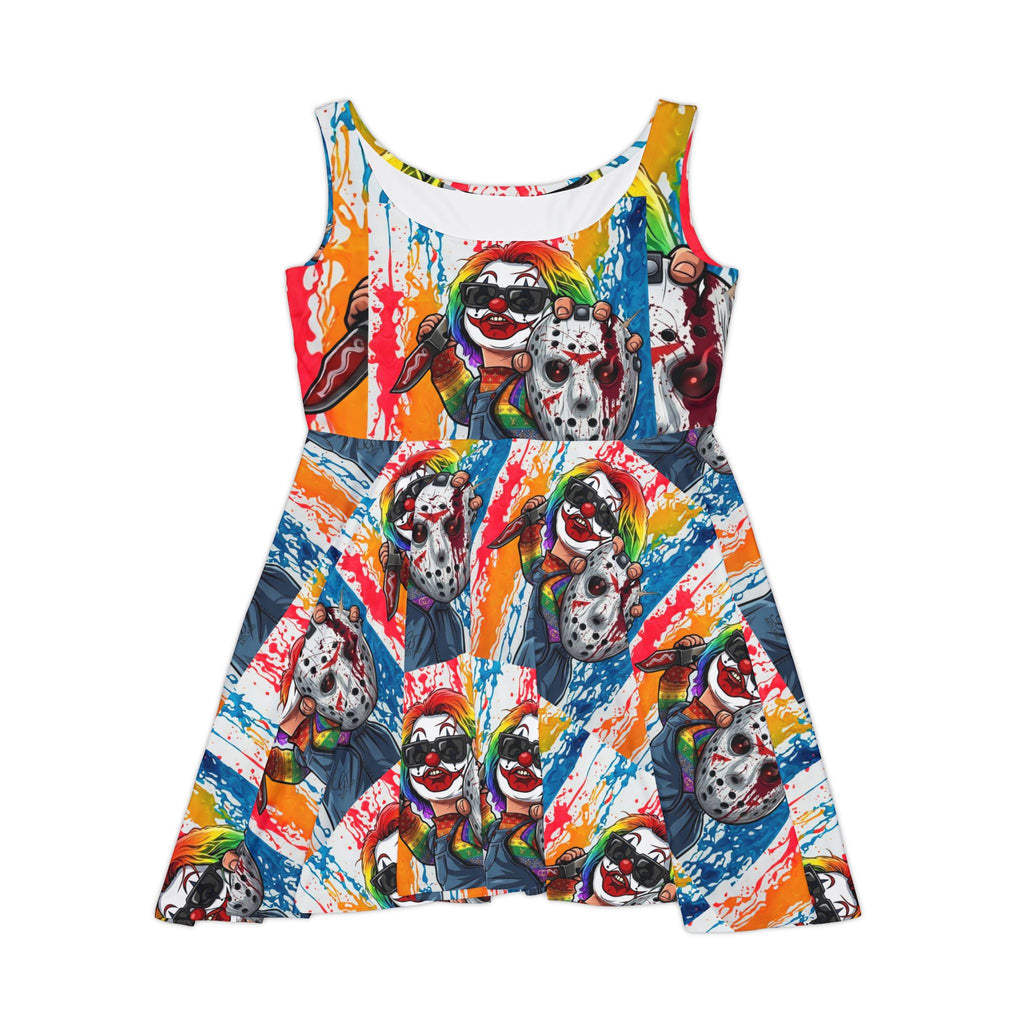 Rainbow Psycho Slasher Color Drip Halloween Dark Horror Skater Dress by GT Artland