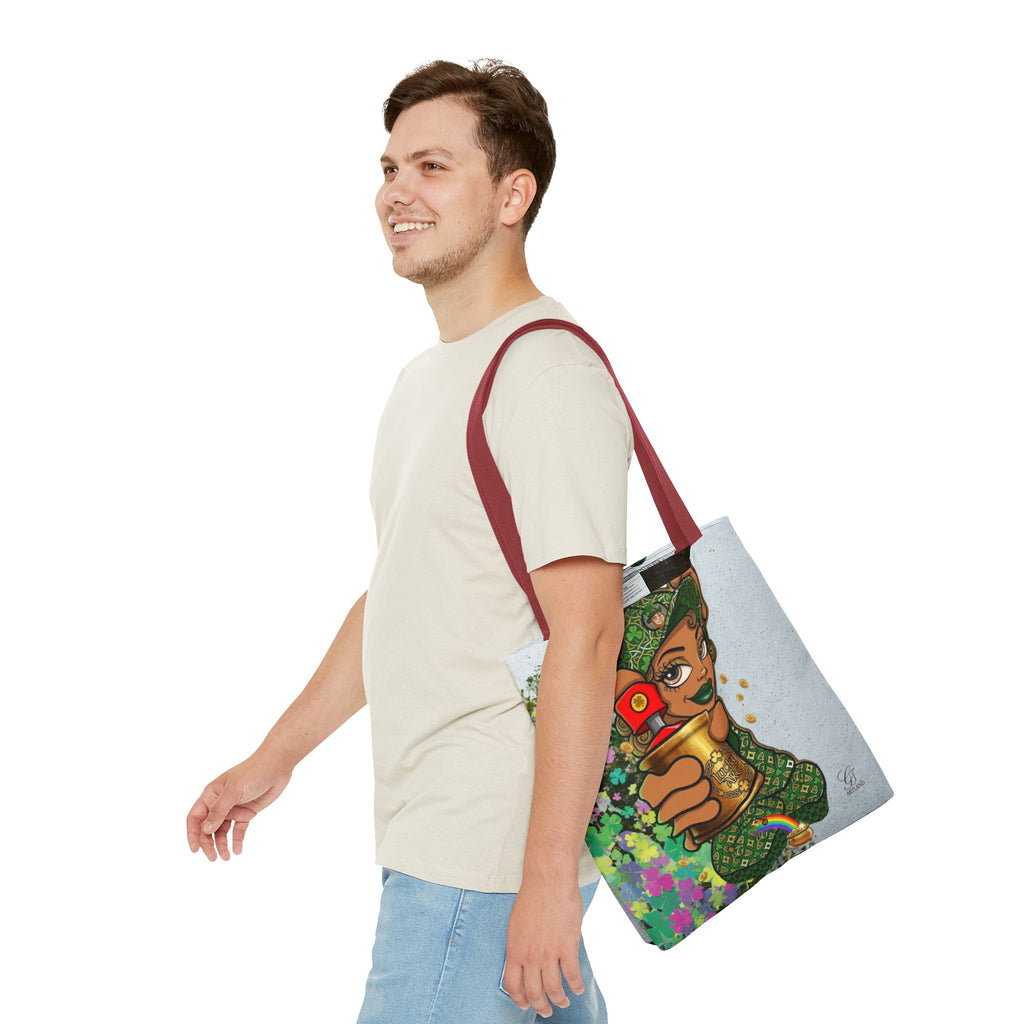 "Lucky Art" Spray Can Ebony Girl St Patrick Theme Designer Tote Bag by GT Artland