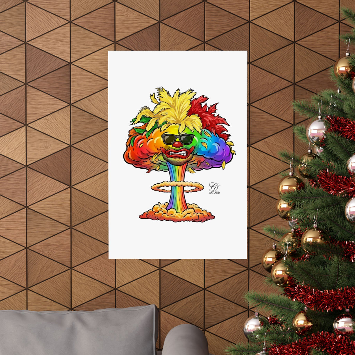 Rainbow Clown Mushroom Cloud Poster | Matte Vertical Art Print by GT Artland