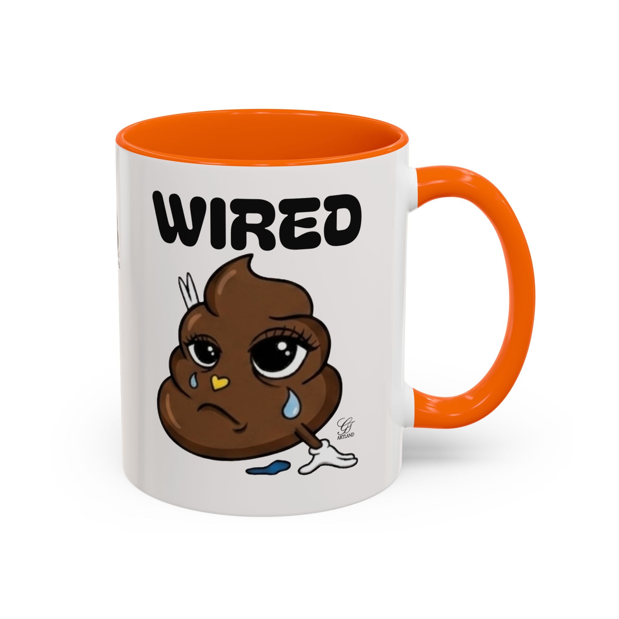 Wired Coffee Mug — Funny Poop Emoji Design Accent Mug (11/15 oz) by GT Artland
