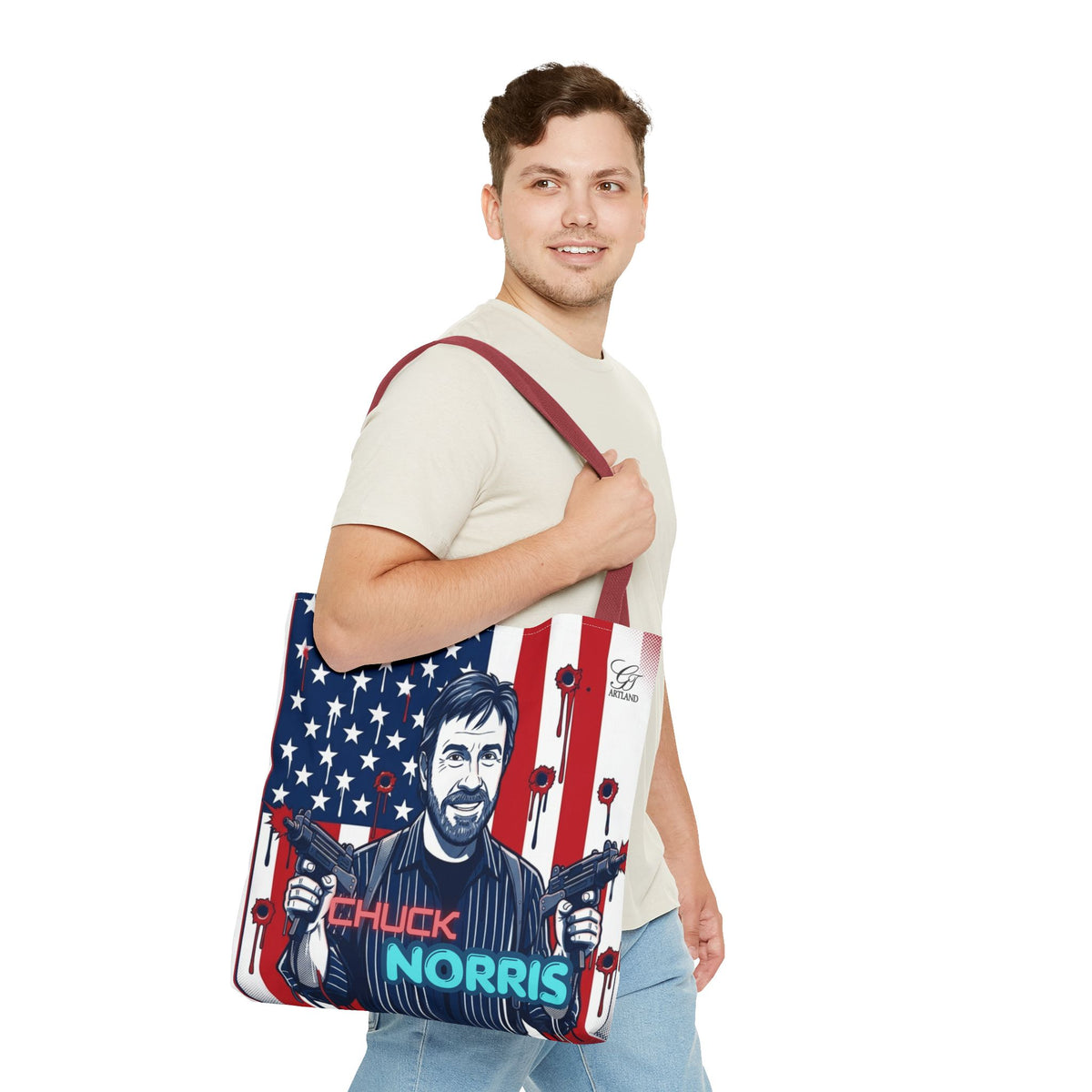 Patriotic Action Designer Edition Hero Tote Bag — 'Chuck Norris' Graphic by GT Artland