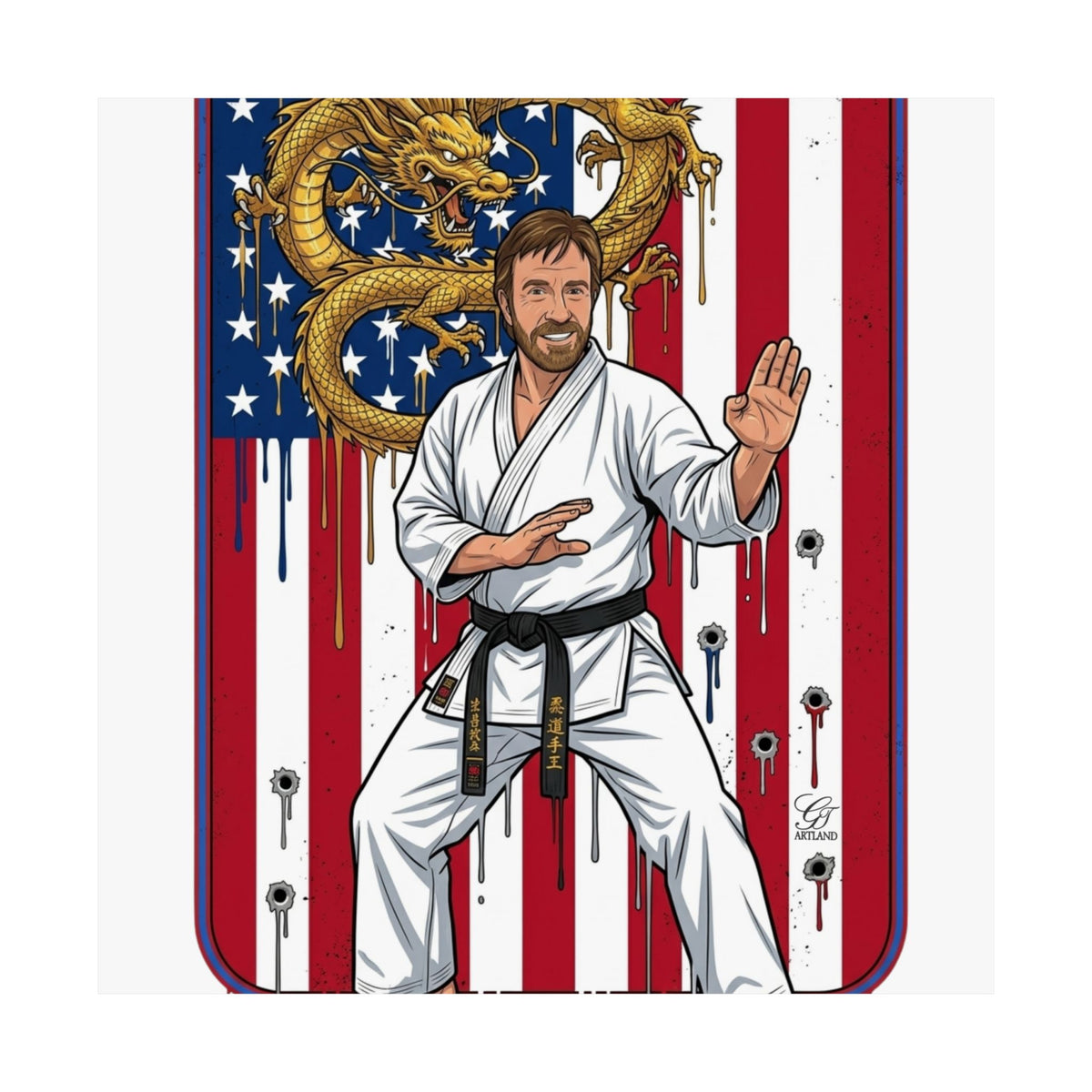 American Flag Karate Chuck Norris Master Poster | Dragon Martial Arts Matte Vertical Print by GT Artland