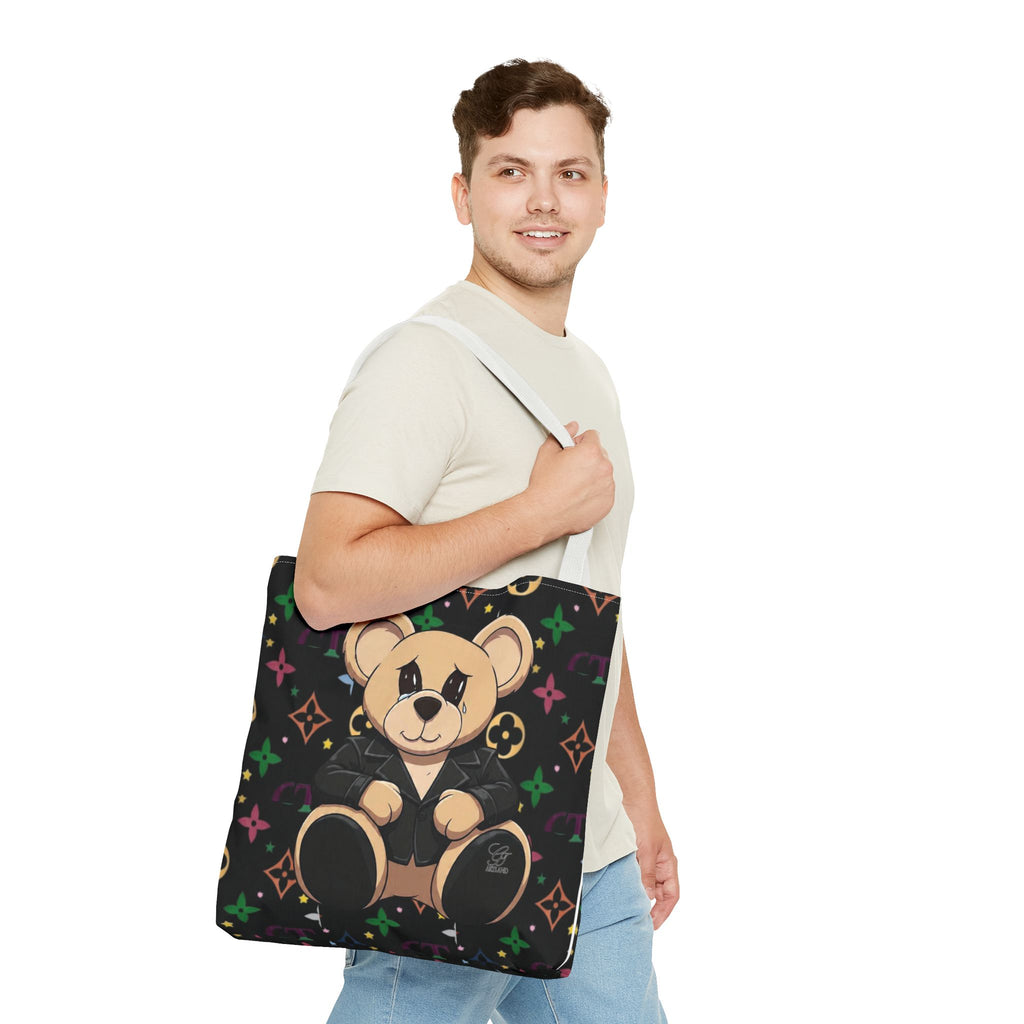 Elite Black Urban Designer Teddy Bear Monogram Tote Bag by GT Artland