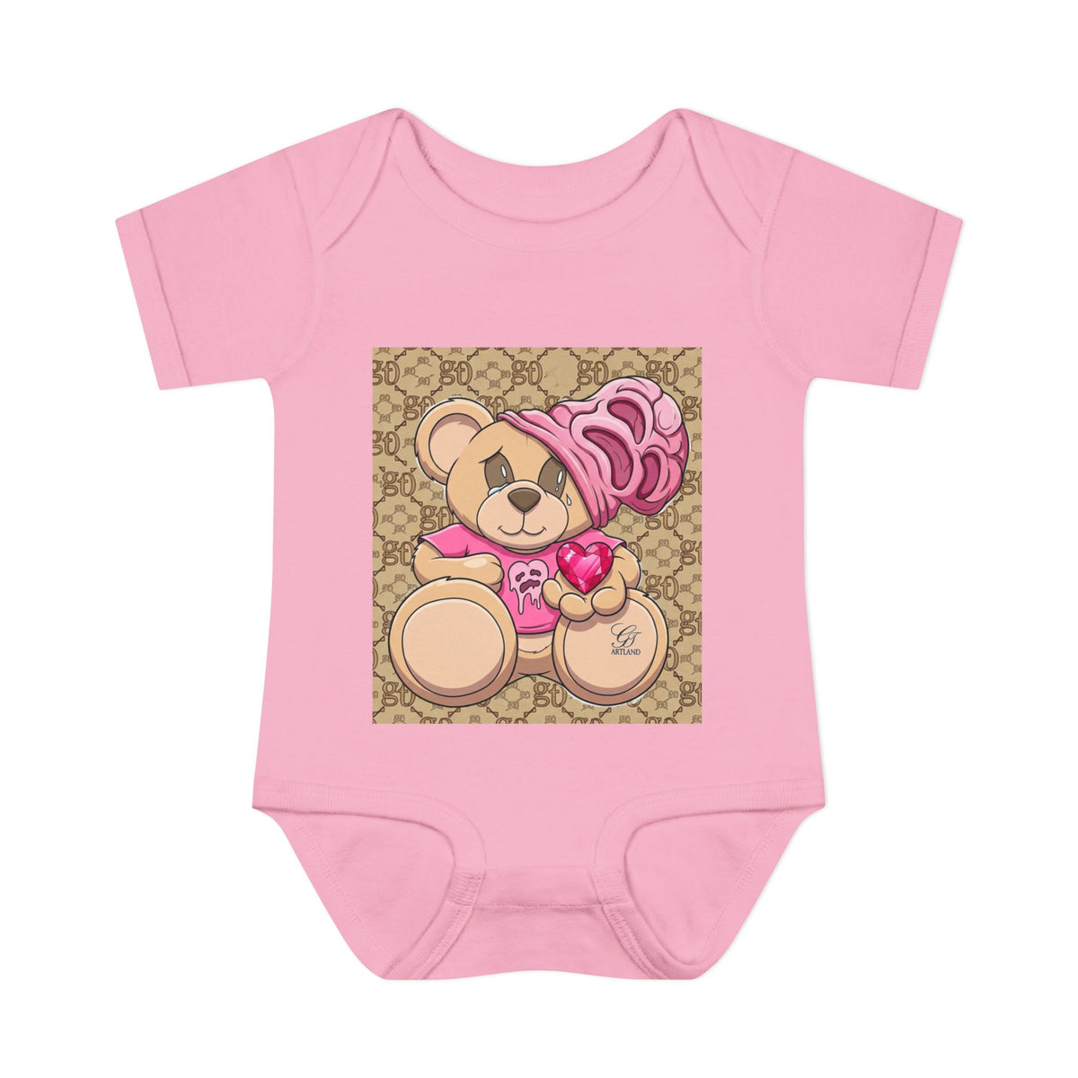 Pink Heart Teddy Bear Infant Bodysuit by GT Artland