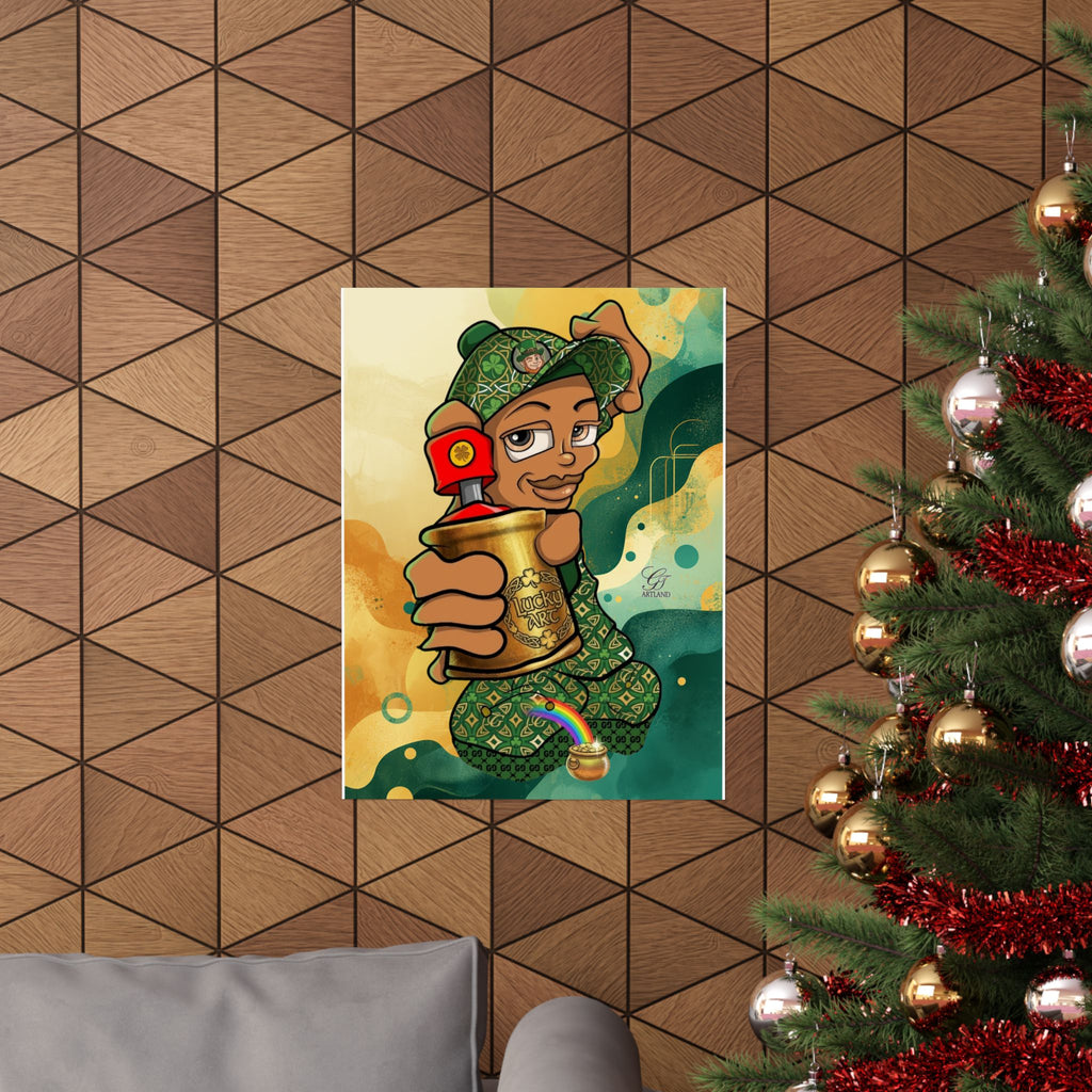 Spray Can Kid Graffiti Illustration with Gold Spray Can Poster | Matte Vertical Poster