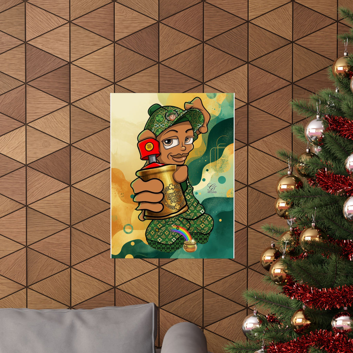Spray Can Kid Graffiti Illustration with Gold Spray Can Poster | Matte Vertical Poster