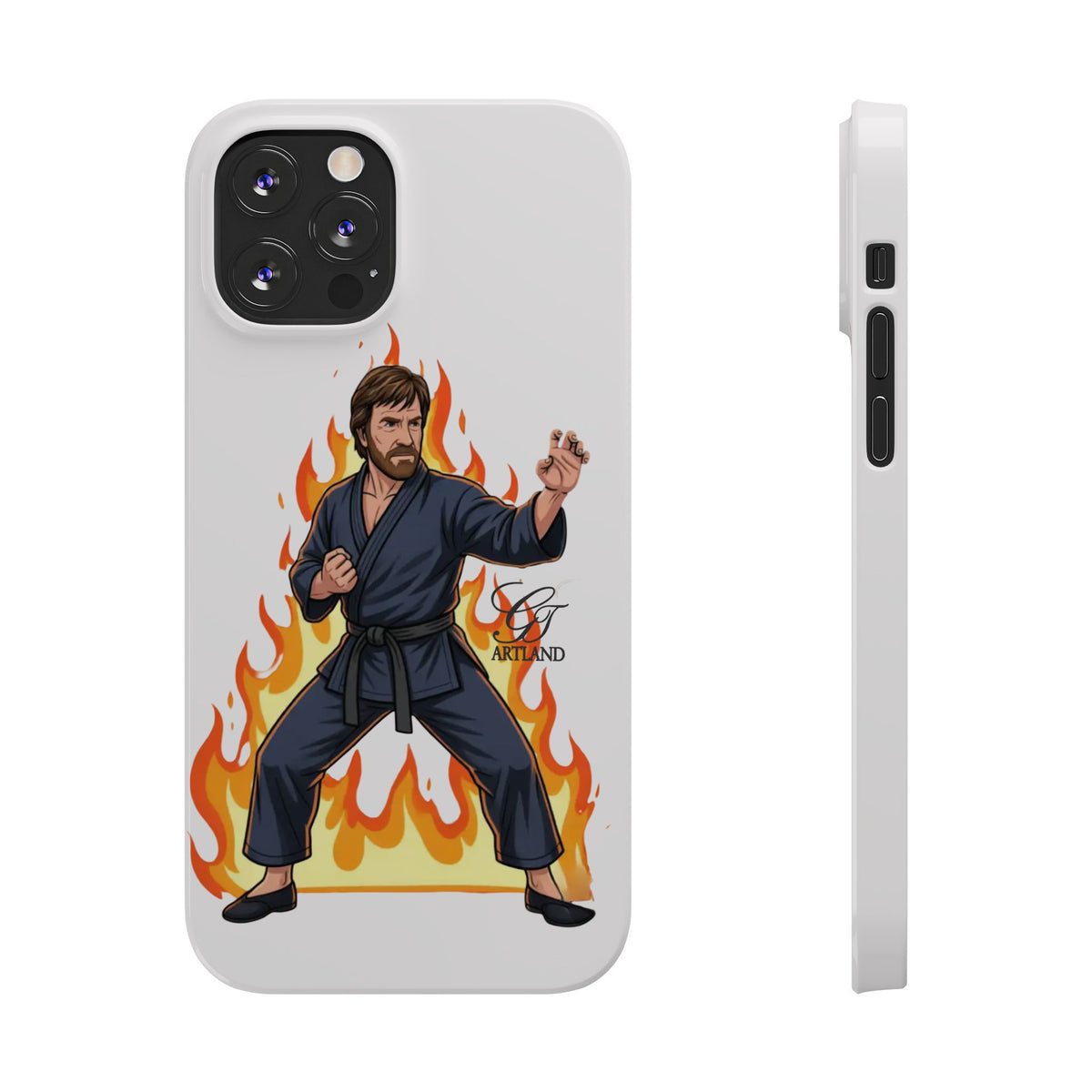 Karate Master Chuck Norris Illustration Slim Phone Case | Martial Arts Flames by GT Artland