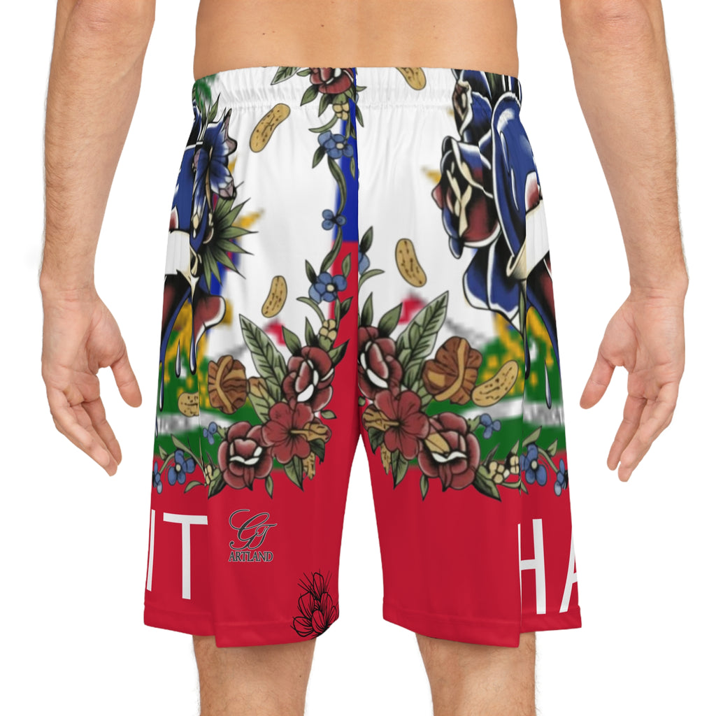 Haitian Pride Flag Heart Tattoo Basketball Shorts | Deluxe Edition by GT Artland
