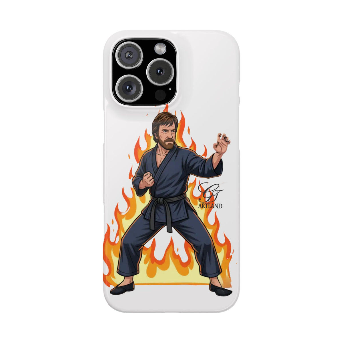 Karate Master Chuck Norris Illustration Slim Phone Case | Martial Arts Flames by GT Artland