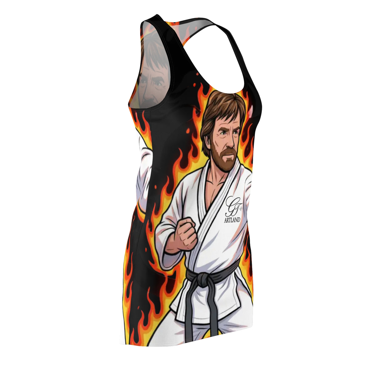 Martial Arts Chuck Norris Master Racerback Dress | Karate Flame Illustration by GT Artland