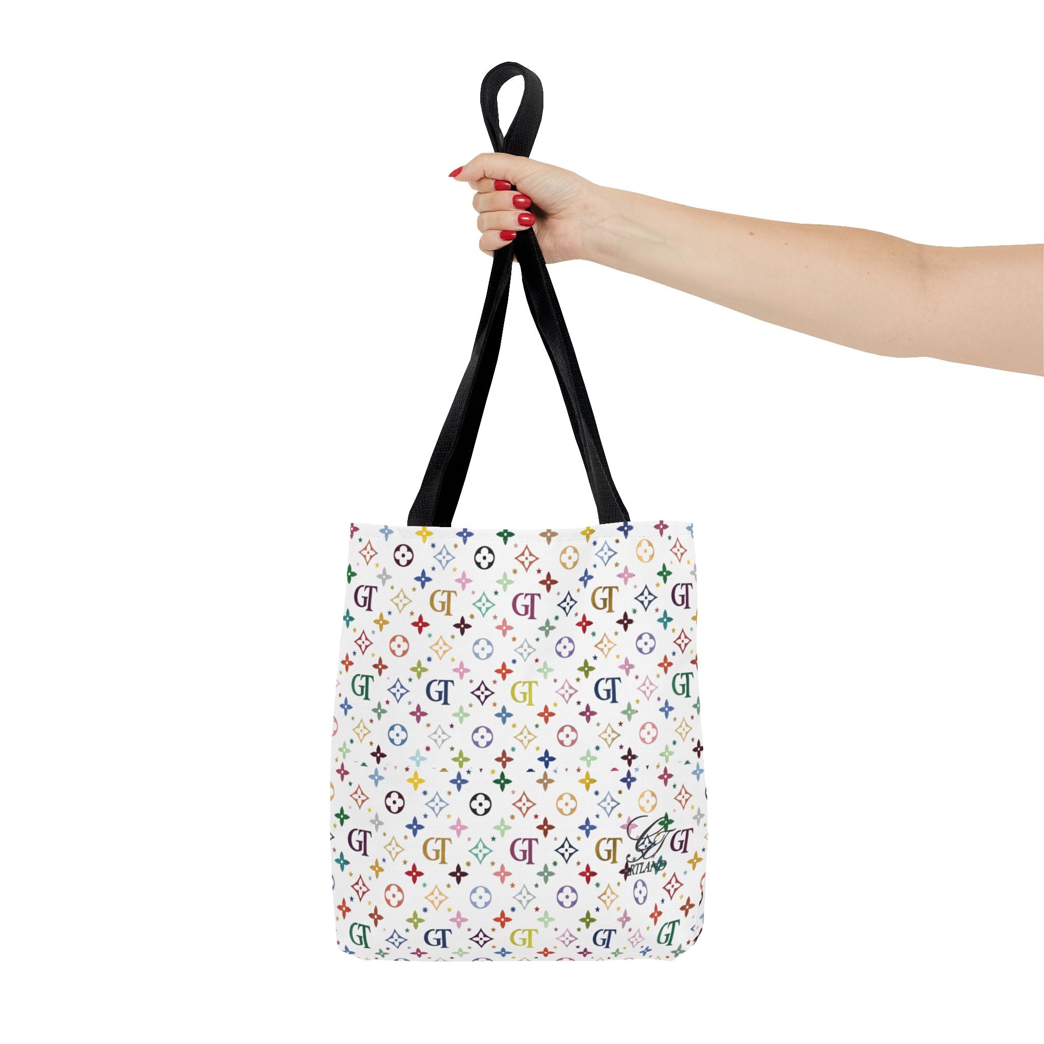 Monogram Rainbow Designer Elite Pattern Tote Bag – Colorful All-Over Print Everyday Tote by GT Artland