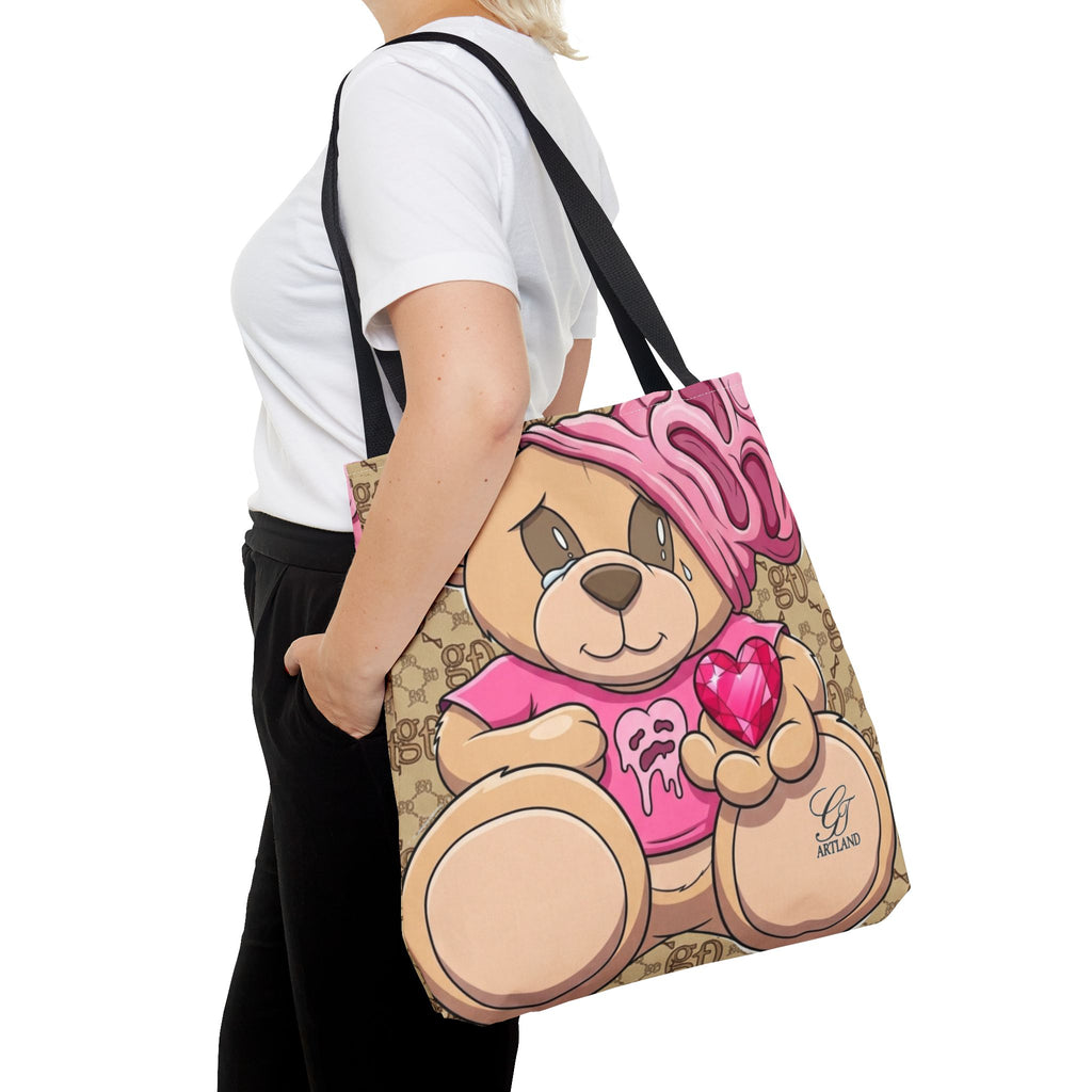 Cute Teddy Heart Tote Bag – Pink Teddy Holding Tote Bag by GT Artland
