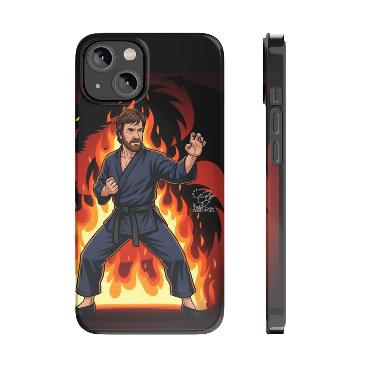 Martial Artist Illustration Slim Phone Case | Karate Fighter Flames by GT Artland