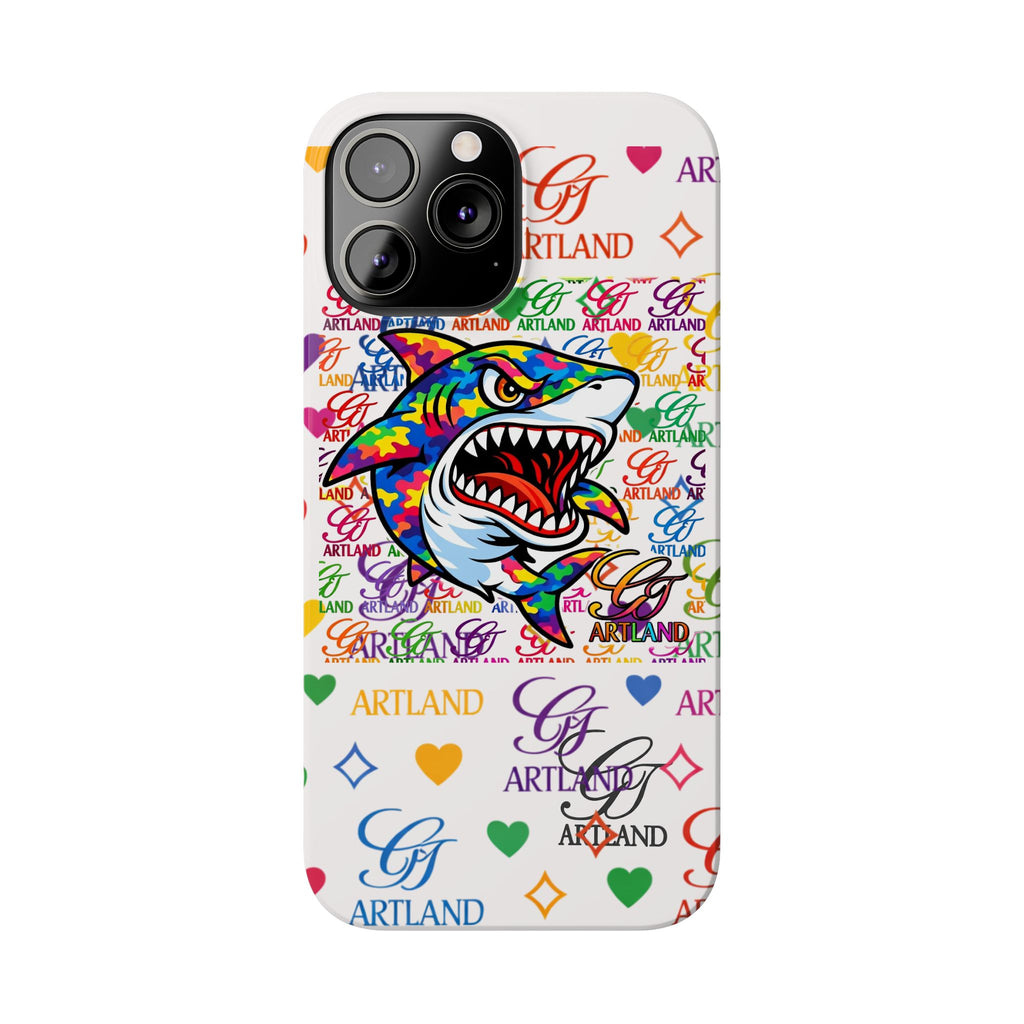 Colorful Designer Shark GT Illustration Slim Phone Case | Rainbow Logo Pattern by GT Artland