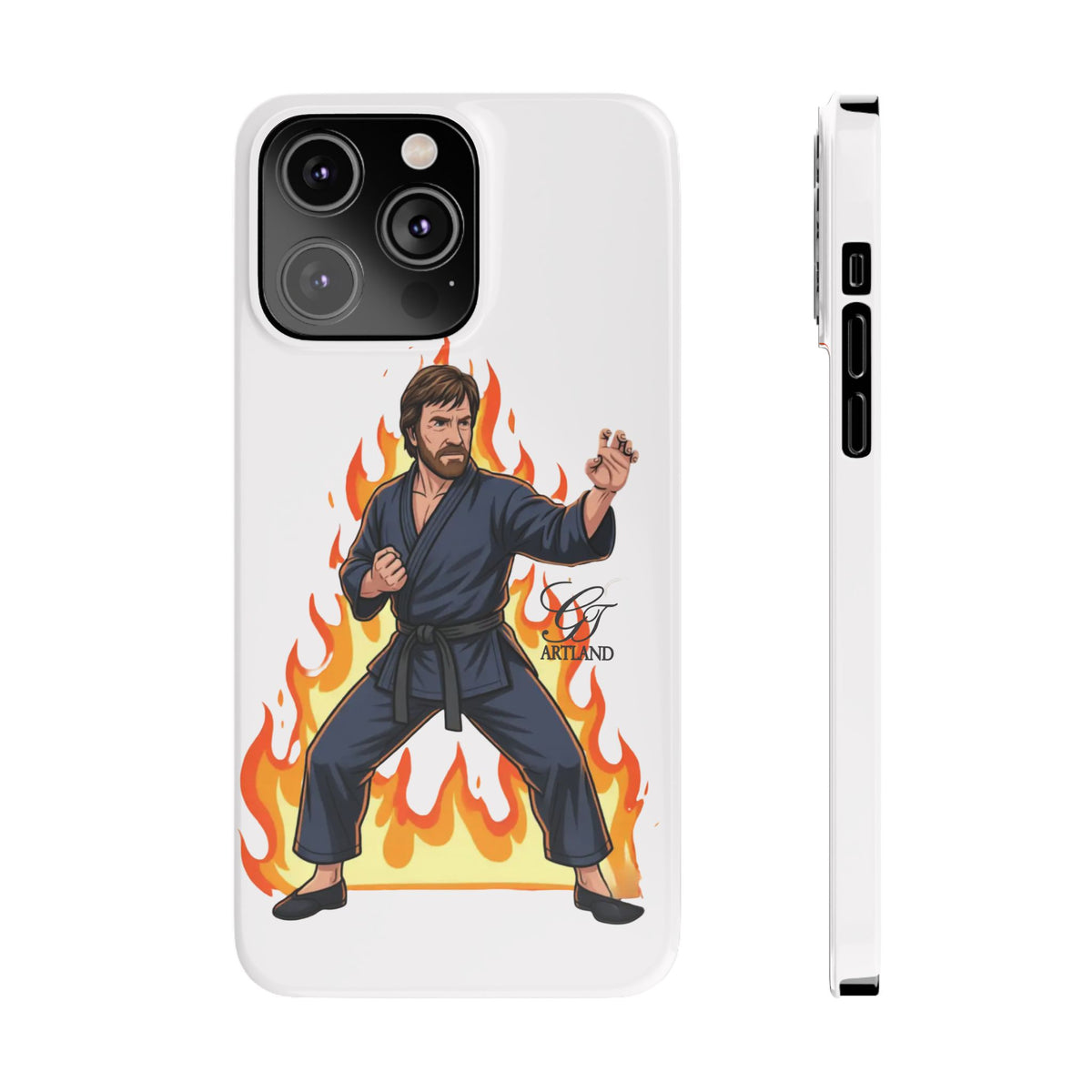Karate Master Chuck Norris Illustration Slim Phone Case | Martial Arts Flames by GT Artland