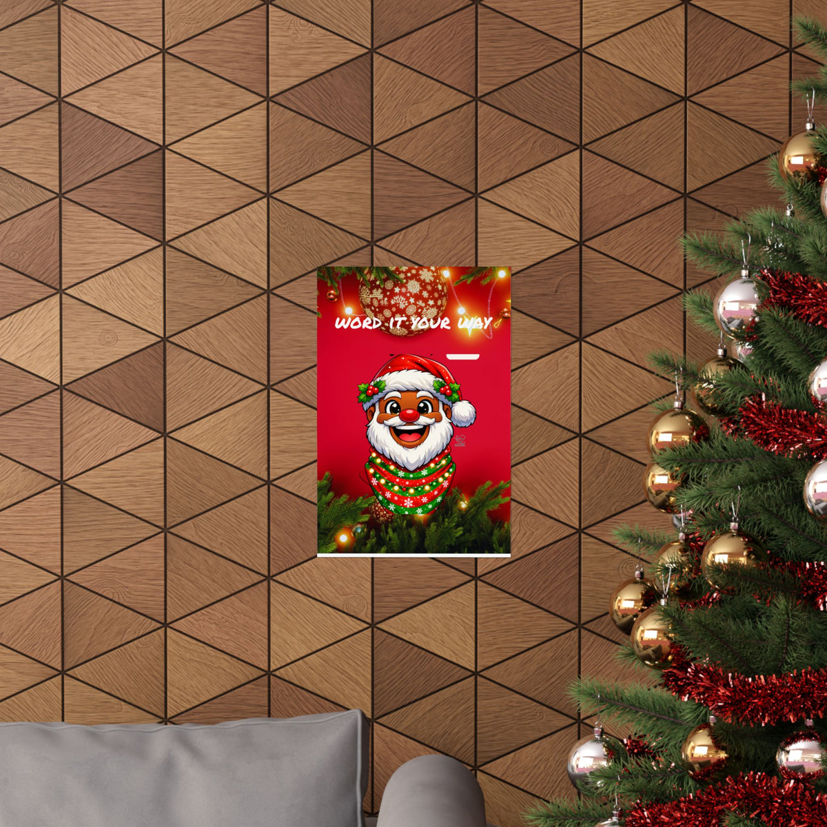 Word It Your Way  Ebony Santa Christmas Matte Vertical Poster by GT Artland