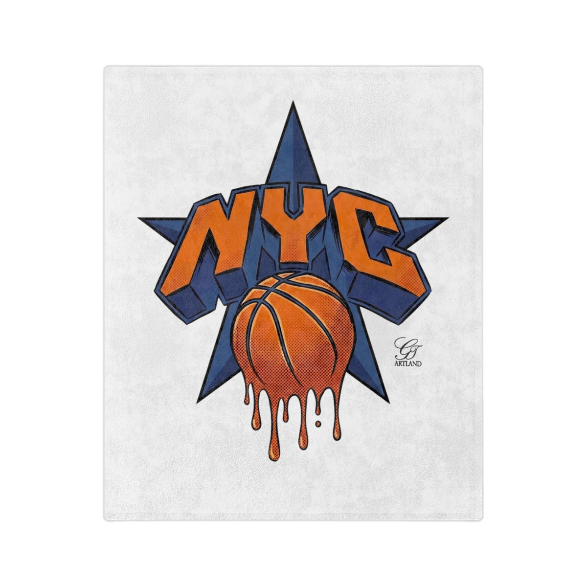NYC Dripping Basketball Velveteen Microfiber Blanket | Sports City Logo Throw by GT Artland