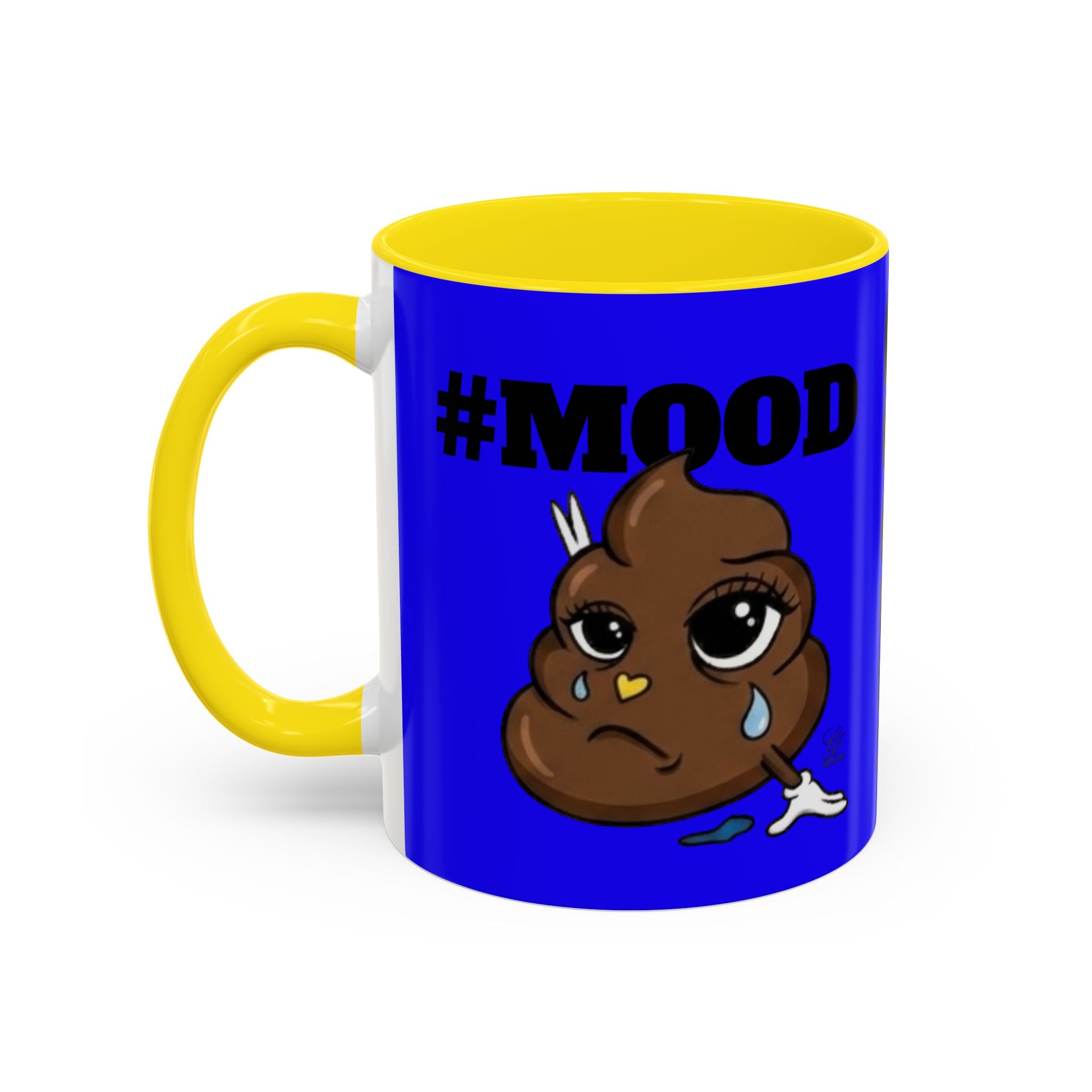 #MOOD Poop Emoji Retro Blue Accent Coffee Mug – Funny Blue 11/15oz Gift by GT Artland