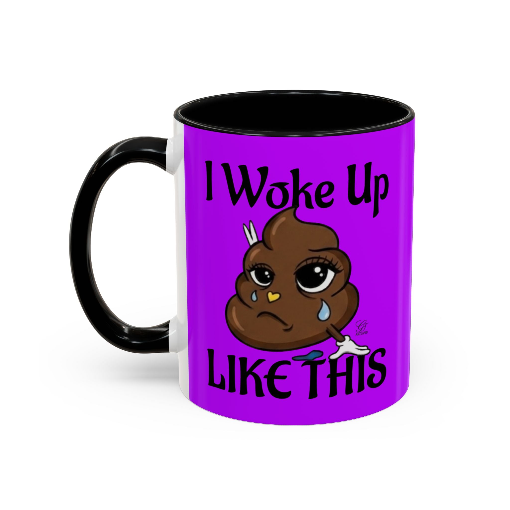 Sad Poop Emoji Accent Coffee Mug (11/15oz) — Funny Cute Kawaii Tearful Poop Design by GT Artland