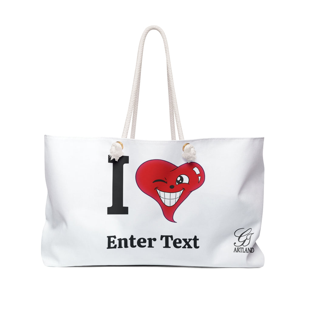 I Heart Smiling Heart Weekender Bag | Customizable Text Tote by GT Artland