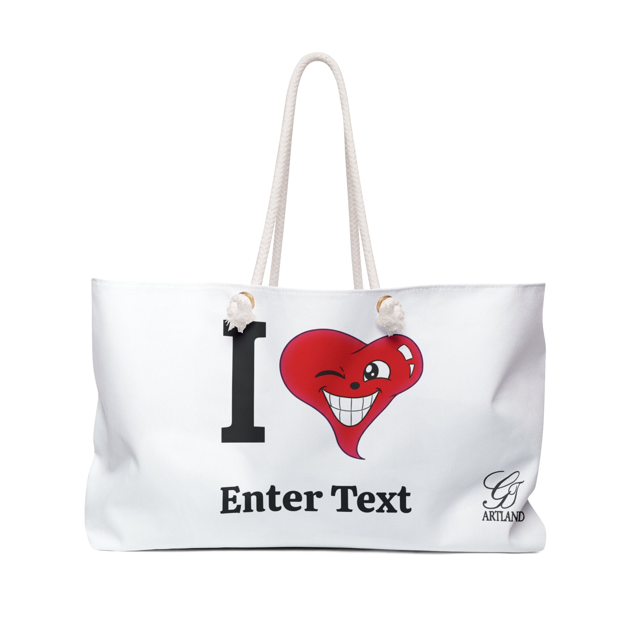 I Heart Smiling Heart Weekender Bag | Customizable Text Tote by GT Artland