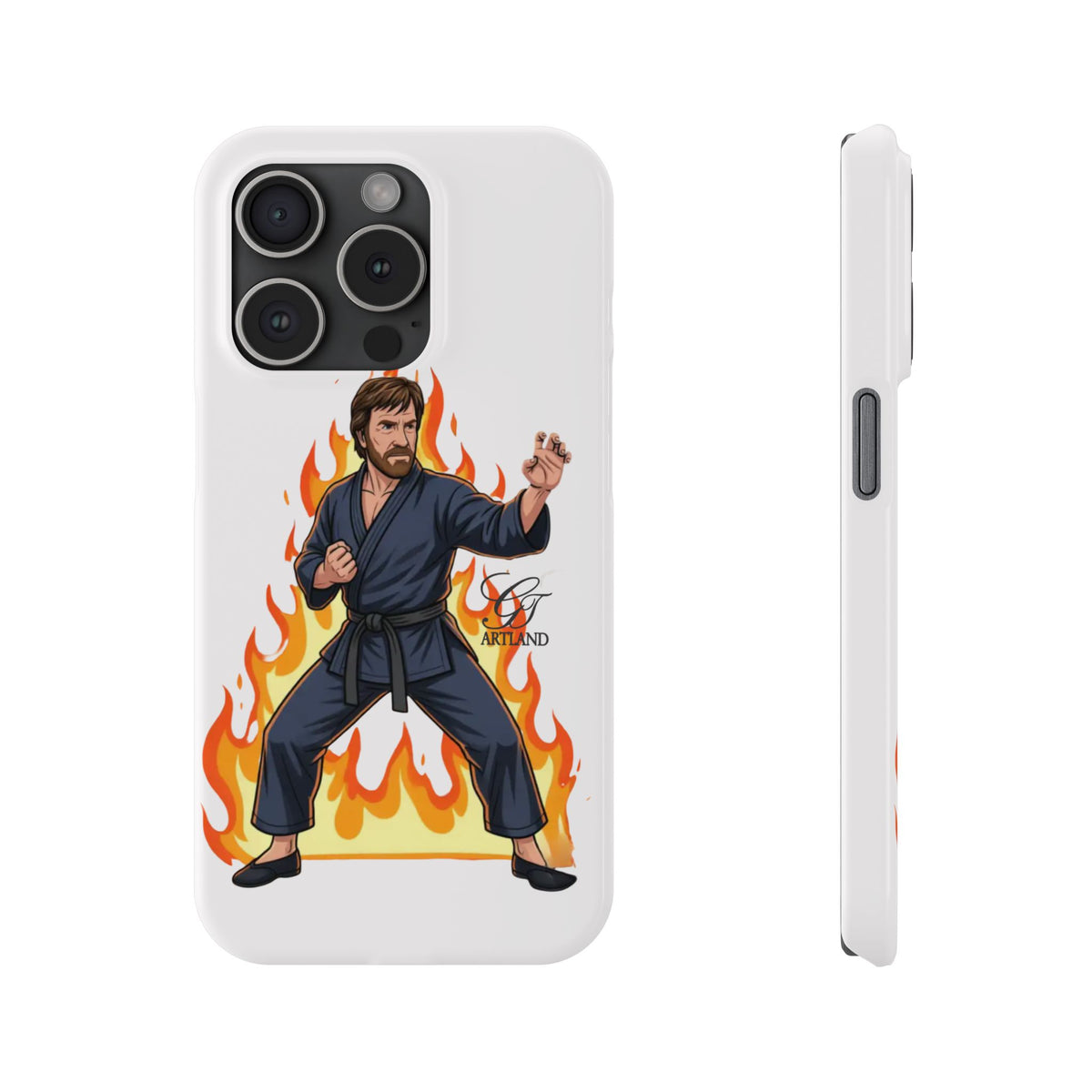 Karate Master Chuck Norris Illustration Slim Phone Case | Martial Arts Flames by GT Artland