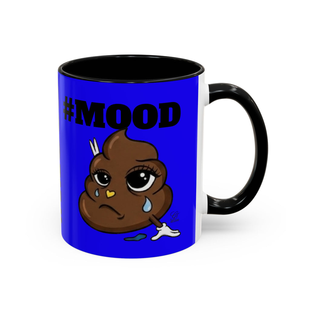 #MOOD Poop Emoji Retro Blue Accent Coffee Mug – Funny Blue 11/15oz Gift by GT Artland