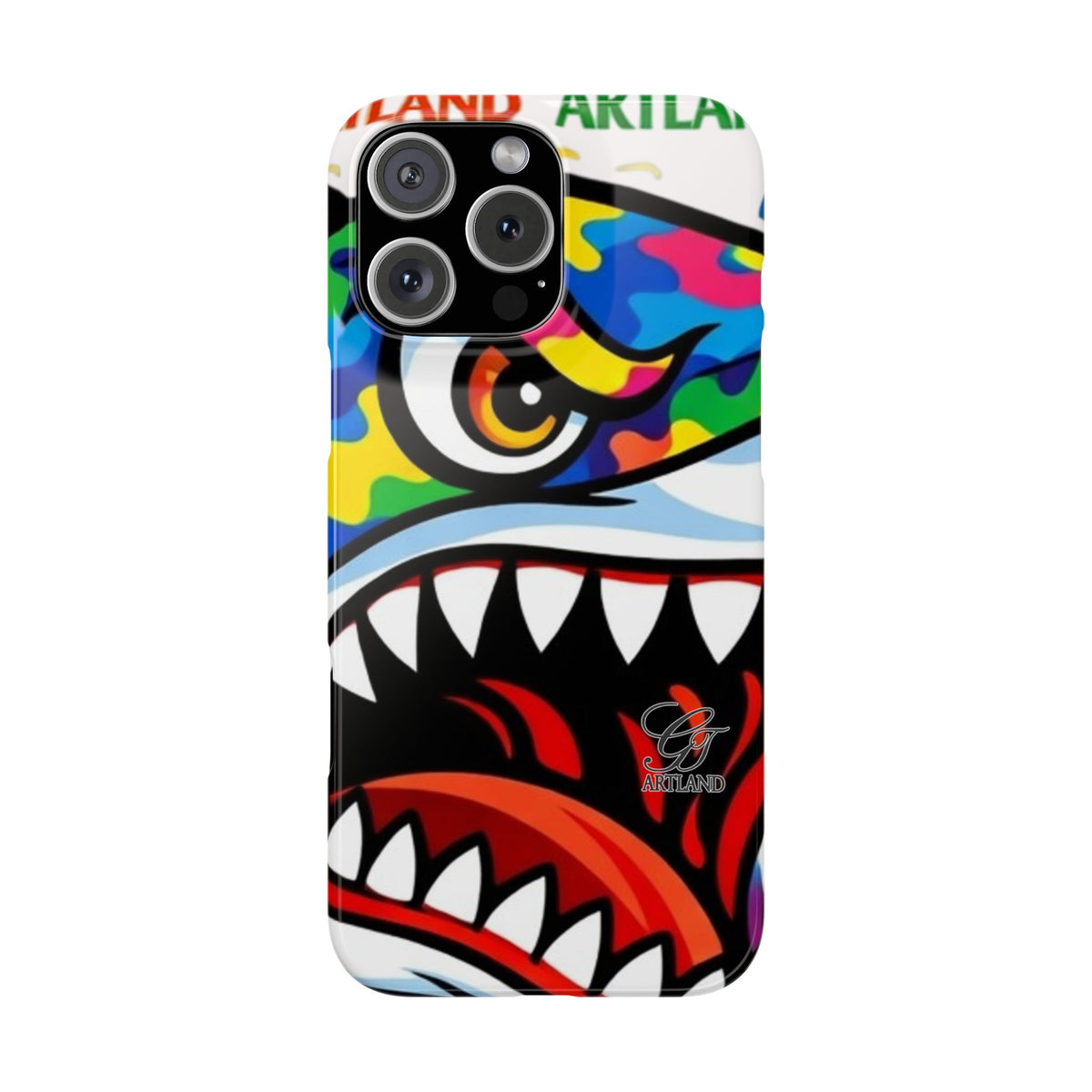 Colorful Designer Shark Face Slim Phone Case | Bold Shark Bite Graphic by GT Artland