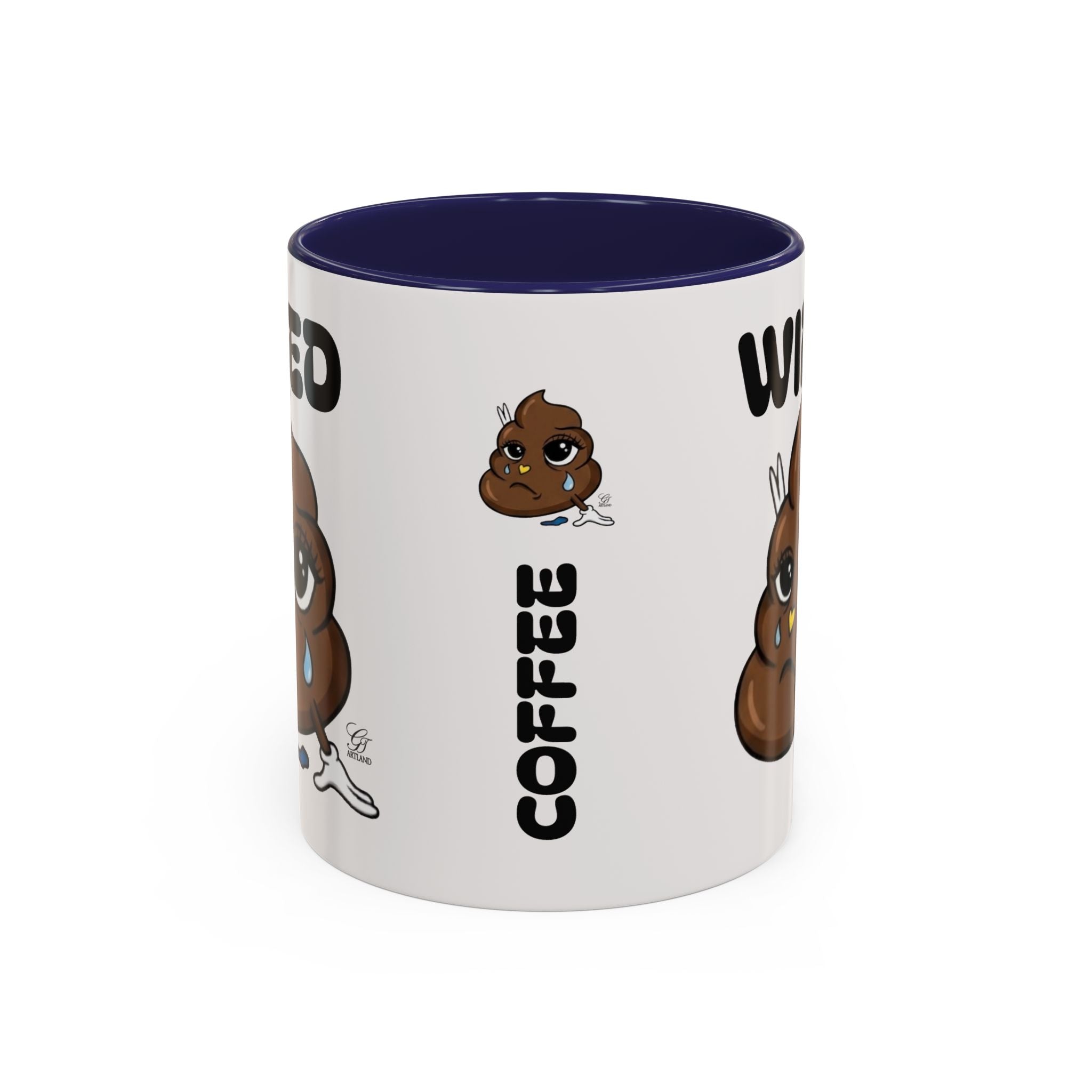 Wired Coffee Mug — Funny Poop Emoji Design Accent Mug (11/15 oz) by GT Artland