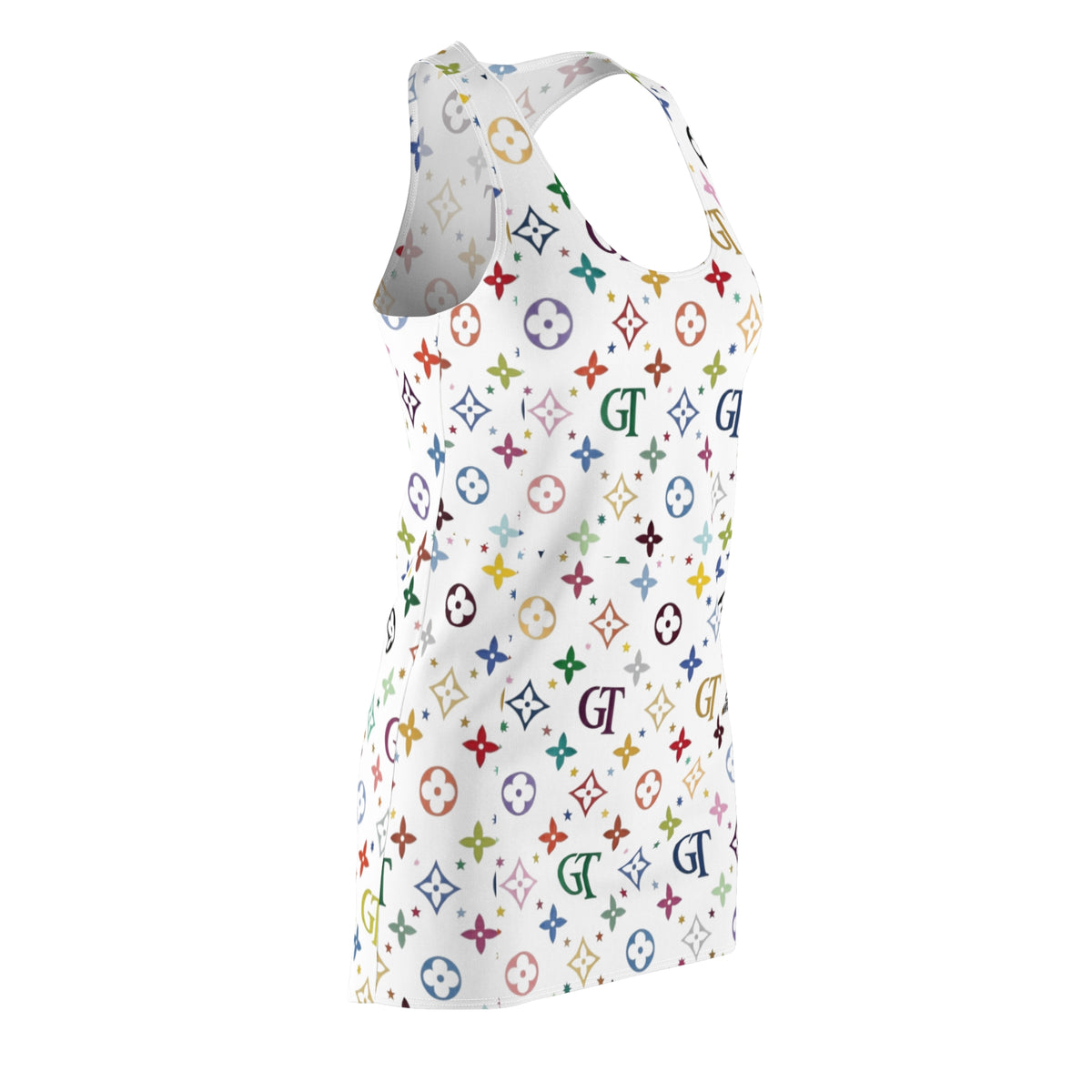Women's Racerback Dress with Colorful Monogram-Inspired Print by GT Artland