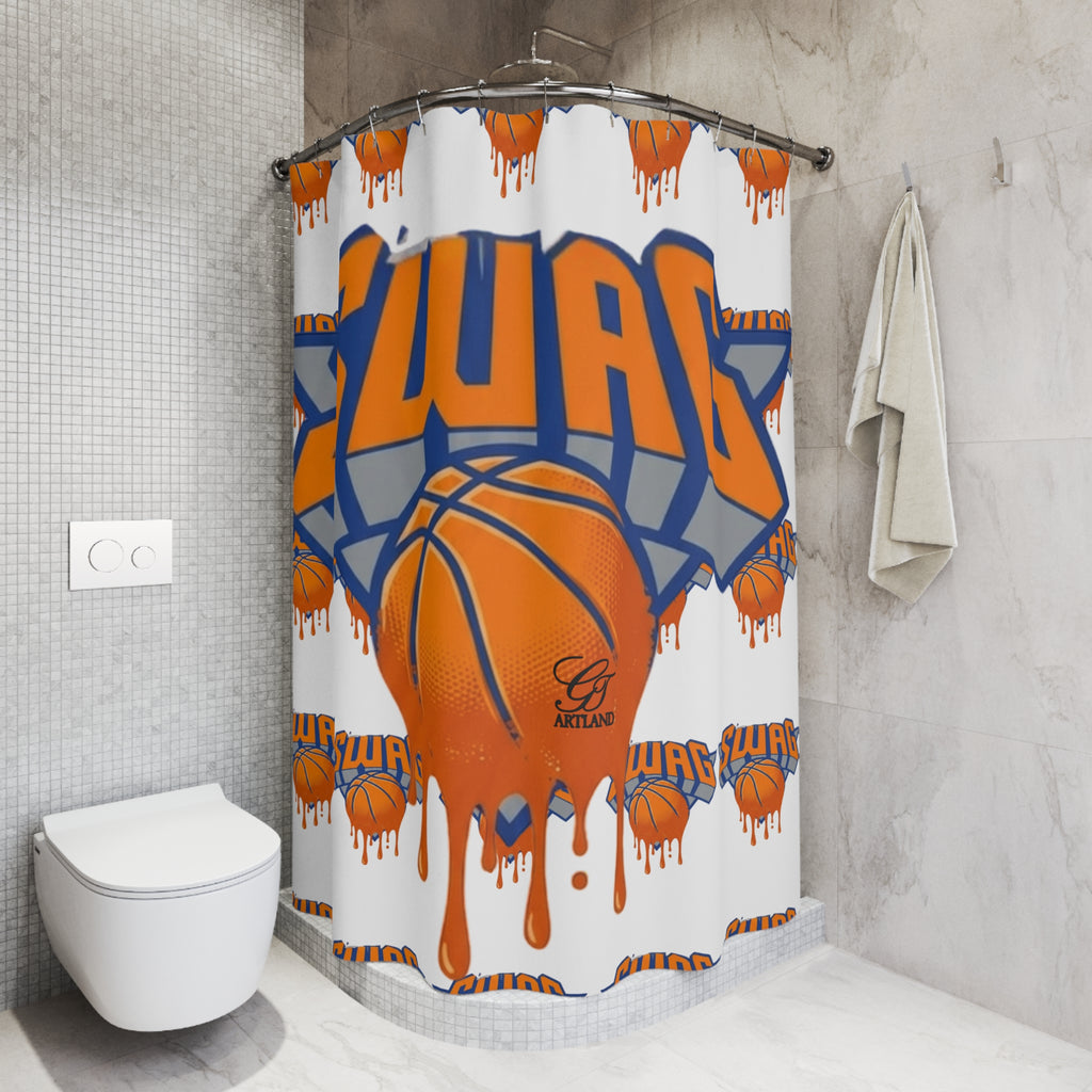 SWAG Designer Drip Basketball Shower Curtain | Sports Theme, Orange Blue by GT Artland