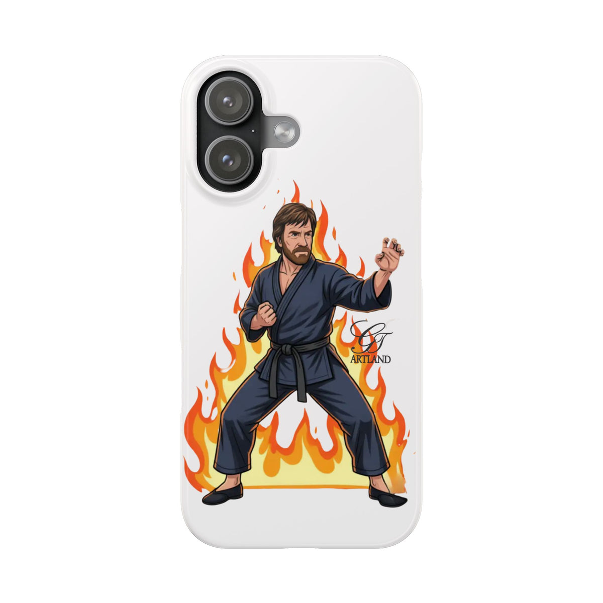 Karate Master Chuck Norris Illustration Slim Phone Case | Martial Arts Flames by GT Artland