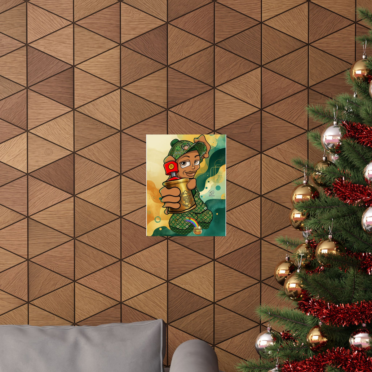 Spray Can Kid Graffiti Illustration with Gold Spray Can Poster | Matte Vertical Poster