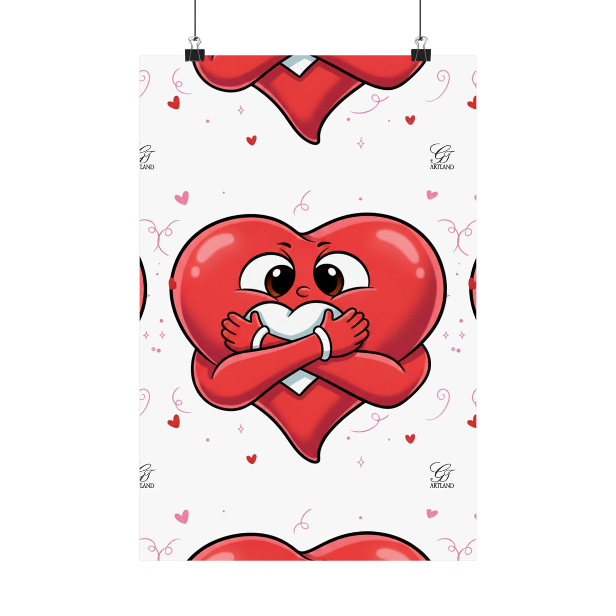 Valentine Hug Heart Matte Poster — Cute Cartoon Heart Embrace Wall Art by GT Artland