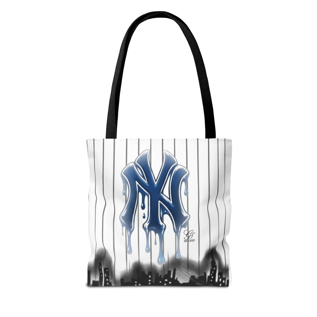 Drip NY Fan Gear Logo Pinstripe Tote Bag — Urban Baseball Cityscape by GT Artland