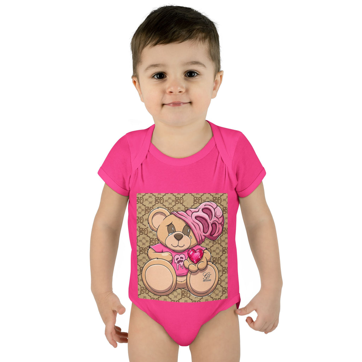 Pink Heart Teddy Bear Infant Bodysuit by GT Artland